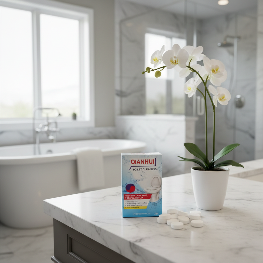 Toilet Cleaning Tablets on Marble Bathroom