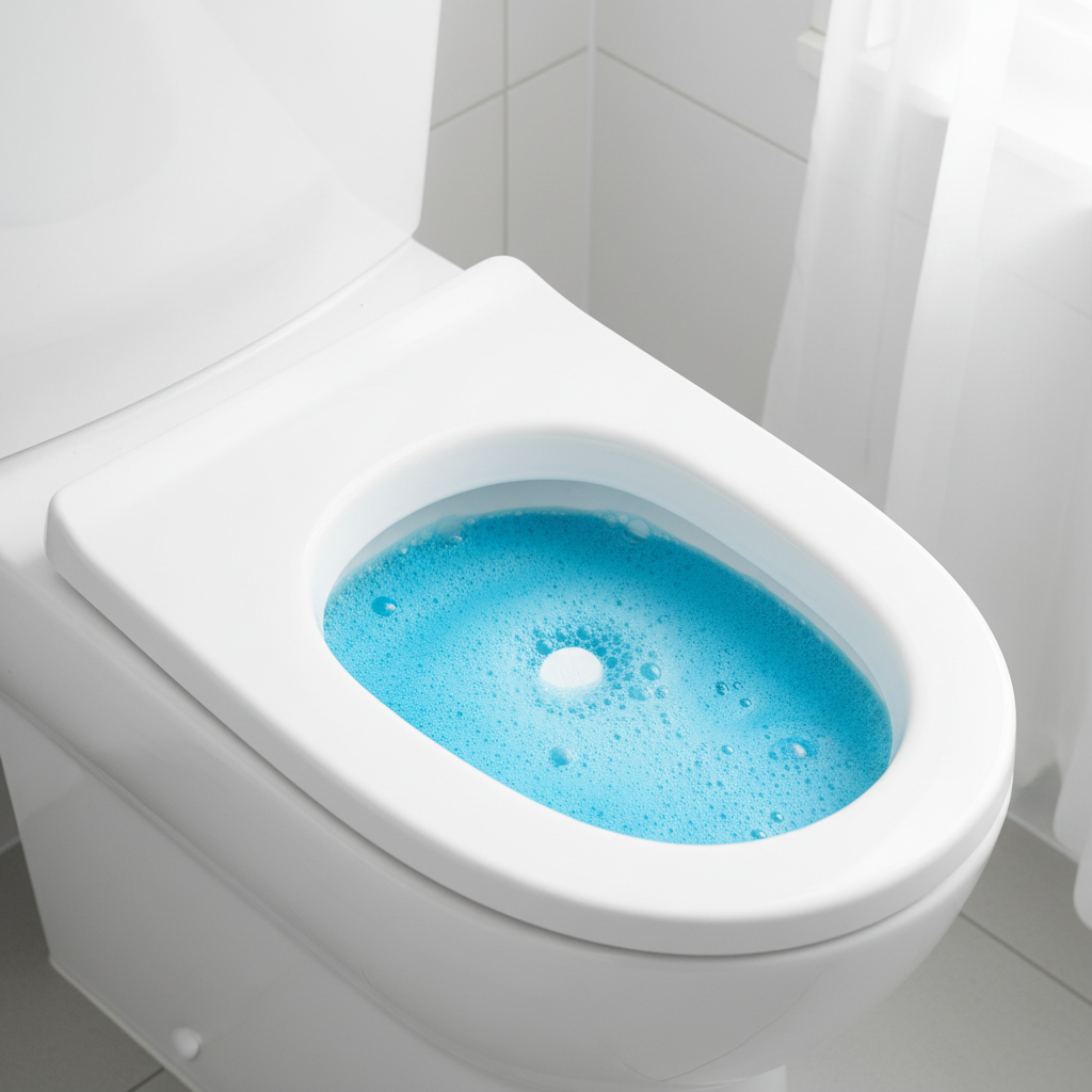 Toilet Cleaning Tablet Fizzing in Toilet Bowl
